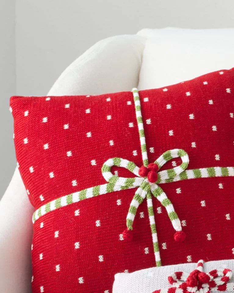 Large Red Gift Holiday Knit Pillow | Garnet Hill