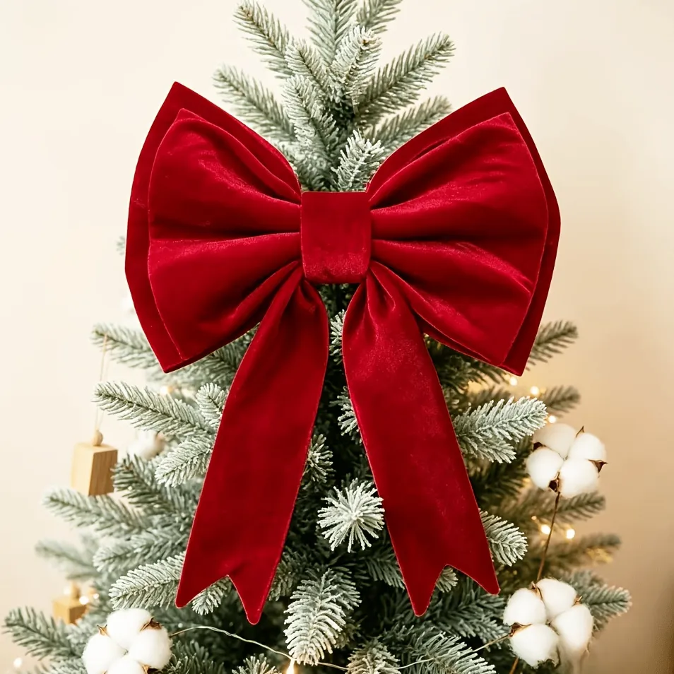 large red velvet bow new year red bow christmas tree - Temu