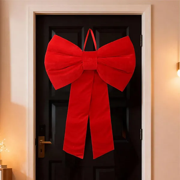 Large Velvet Christmas Bow 80x120cm Red Decorative Bow for Tree Topper Front Door Wreath and Stair