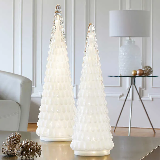 LED Glass Holiday Trees, Set of 2 - Adjustable Trees