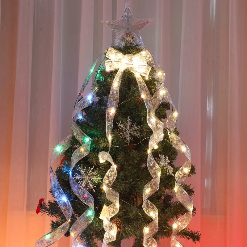 LED Ribbon String Lights Decorative Christmas Tree Bow with Copper Wire Golden Ribbon_Colorful / 4M 40 Lights + Battery Box