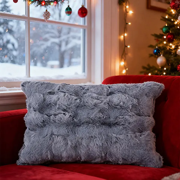 Light Gray Plush knitted Sofa Cushion Cover, 50cm x 30cm