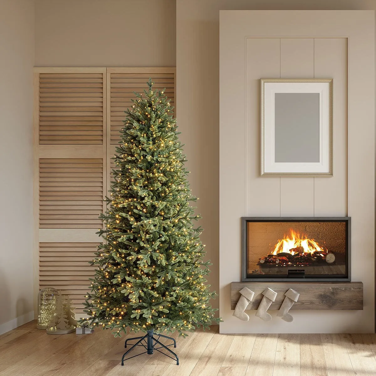 Lights Christmas Tree Prelit Glitzhome Pre-Lit Green Fir Artificial Christmas Tree With 350 LED Lights