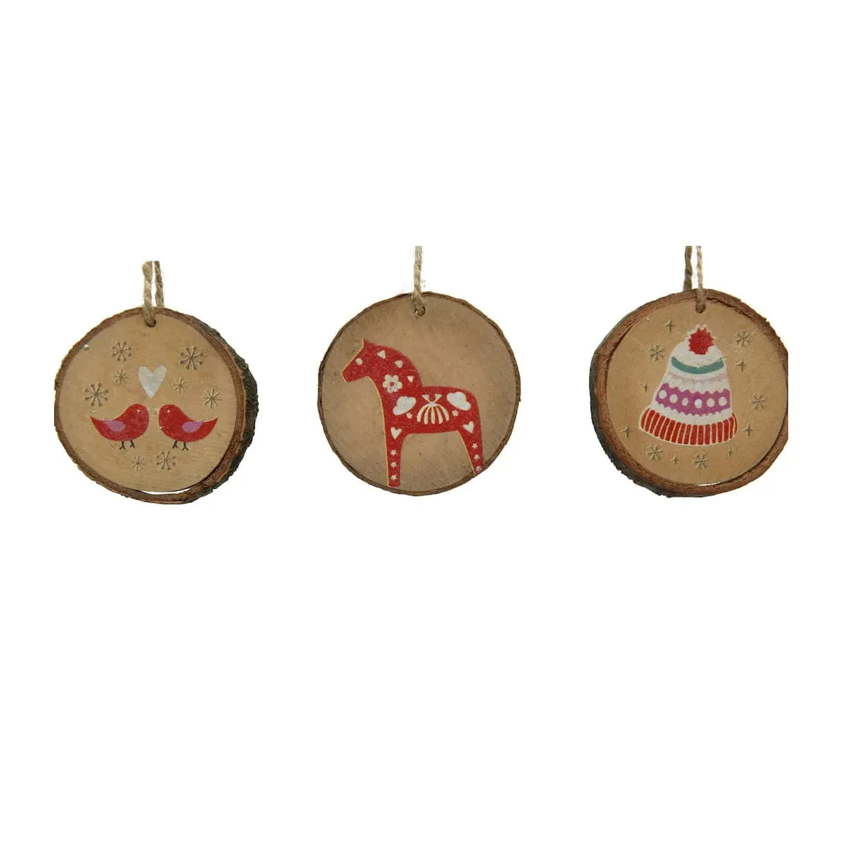 Log Slice Red & White Wood Folk Art Mix Hanging Christmas Decorations –  Festive Living