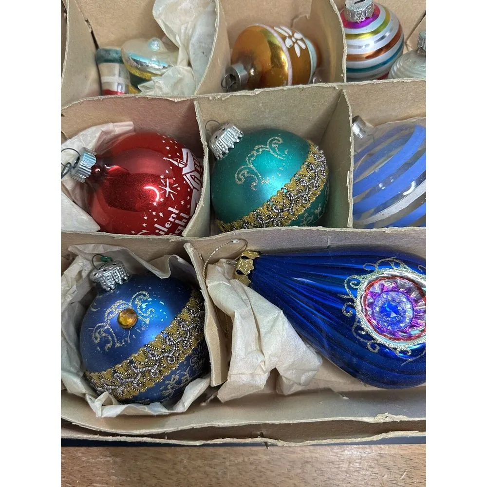 Lot Of 13 Vintage Glass Christmas Ornaments