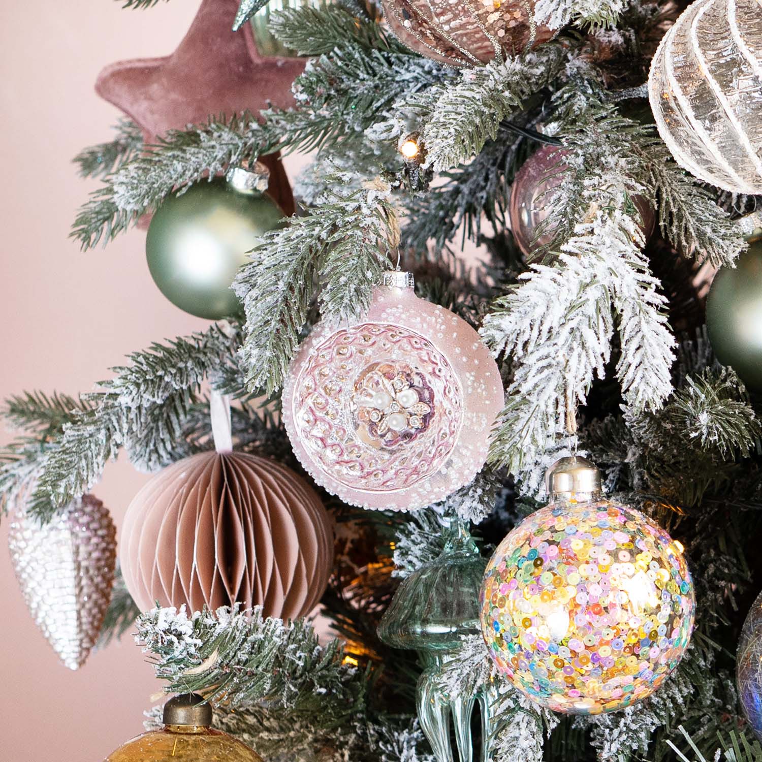 Luxury bauble with reflector | Glass | Pink | 8cm