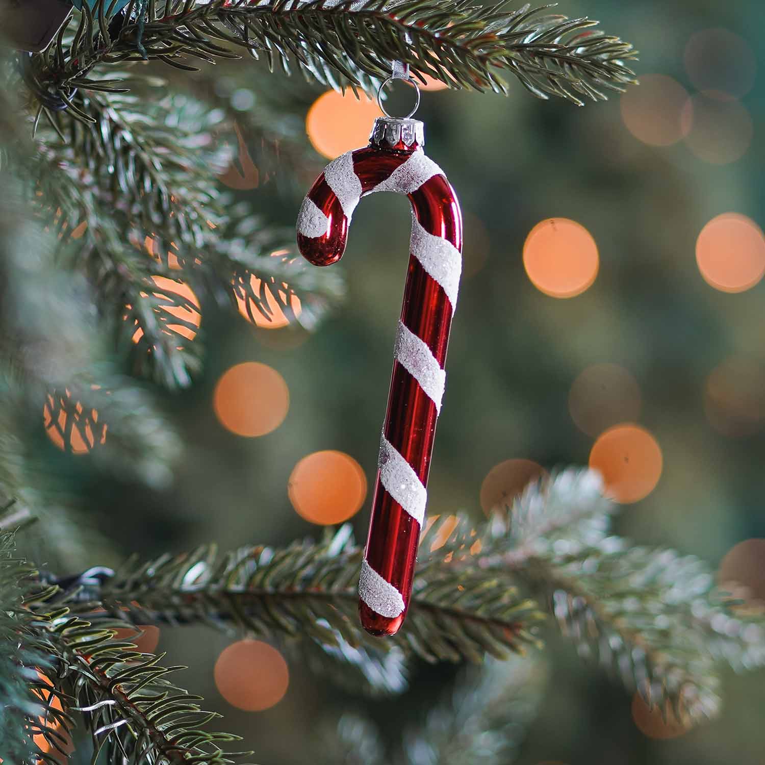 Luxury Glass Hanger Candy Cane 12cm Red White