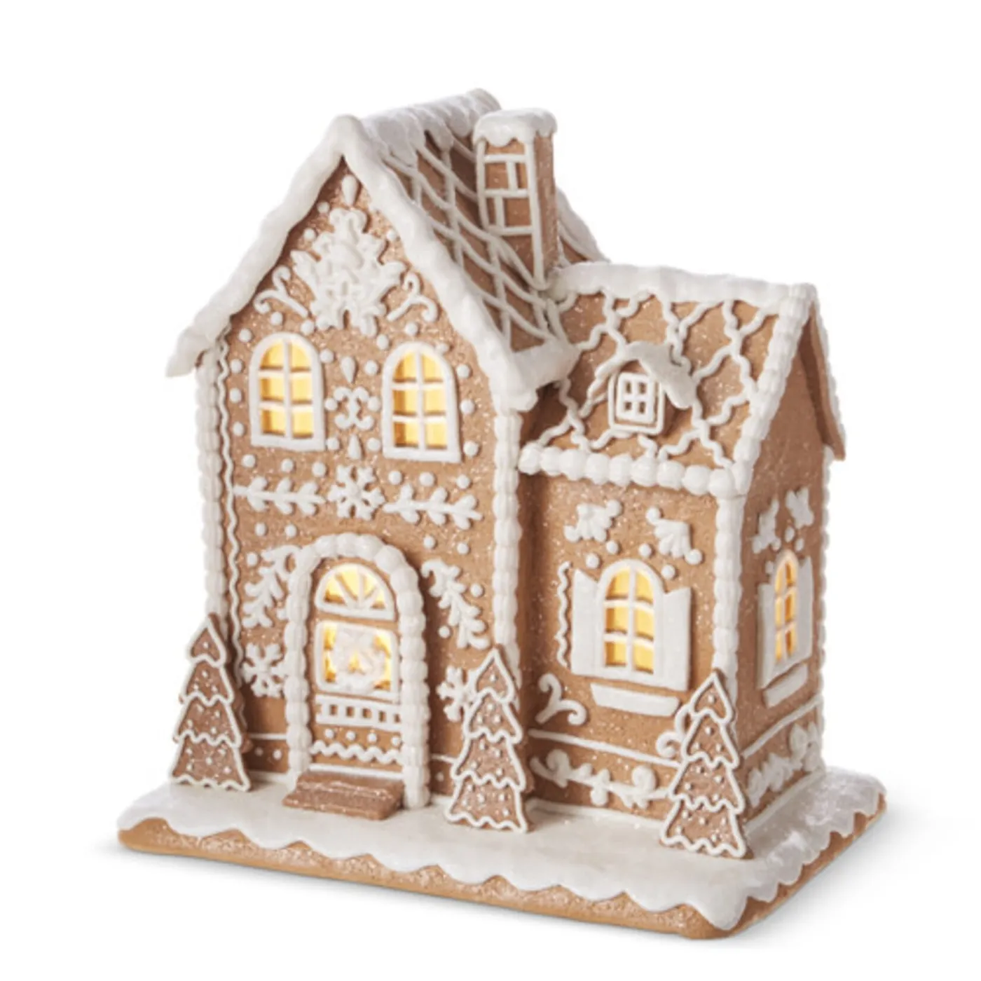 m. lynne designs white icing gingerbread house with chimney & trees