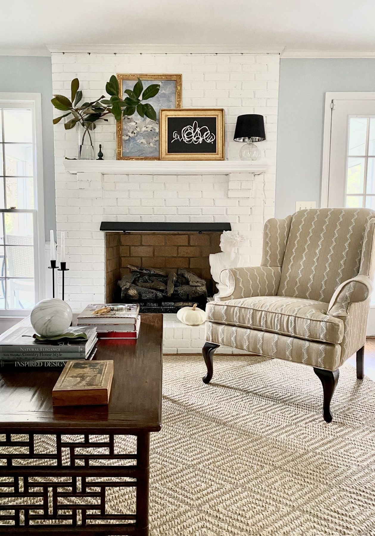 Mantel Styling: Big Branches + Mini Lamps