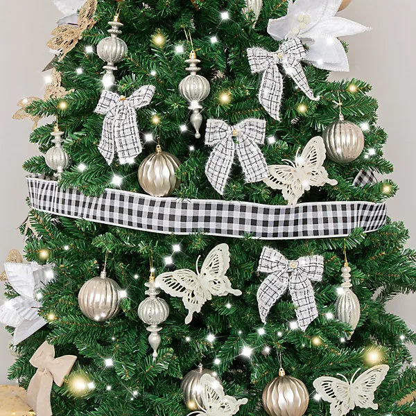 Melody Maison Large Black & White Checked Christmas Tree & Gift Wrapping  Ribbon - 270cm (2.7m / 106.3')