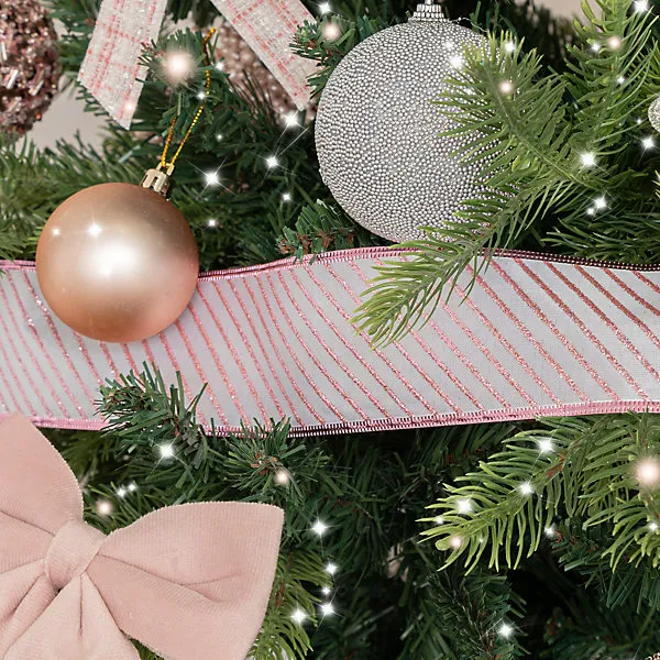 Melody Maison Large Pink & White Diagonal Striped Wired Christmas Tree &  Gift Wrapping Ribbon - 270m