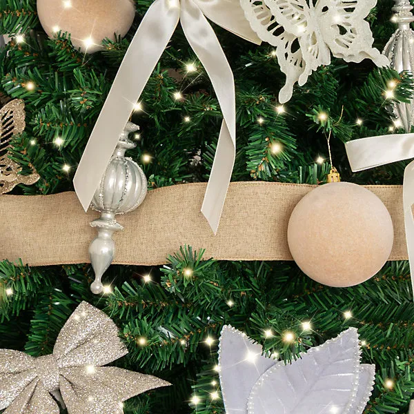 Melody Maison Natural Linen Hessian Look Wired Christmas Tree & Gift  Wrapping Ribbon - 2.7m