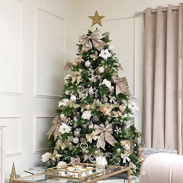 Melody Maison Set of 3 Champagne Gold Glitter Bow Christmas Decorations - 12cm