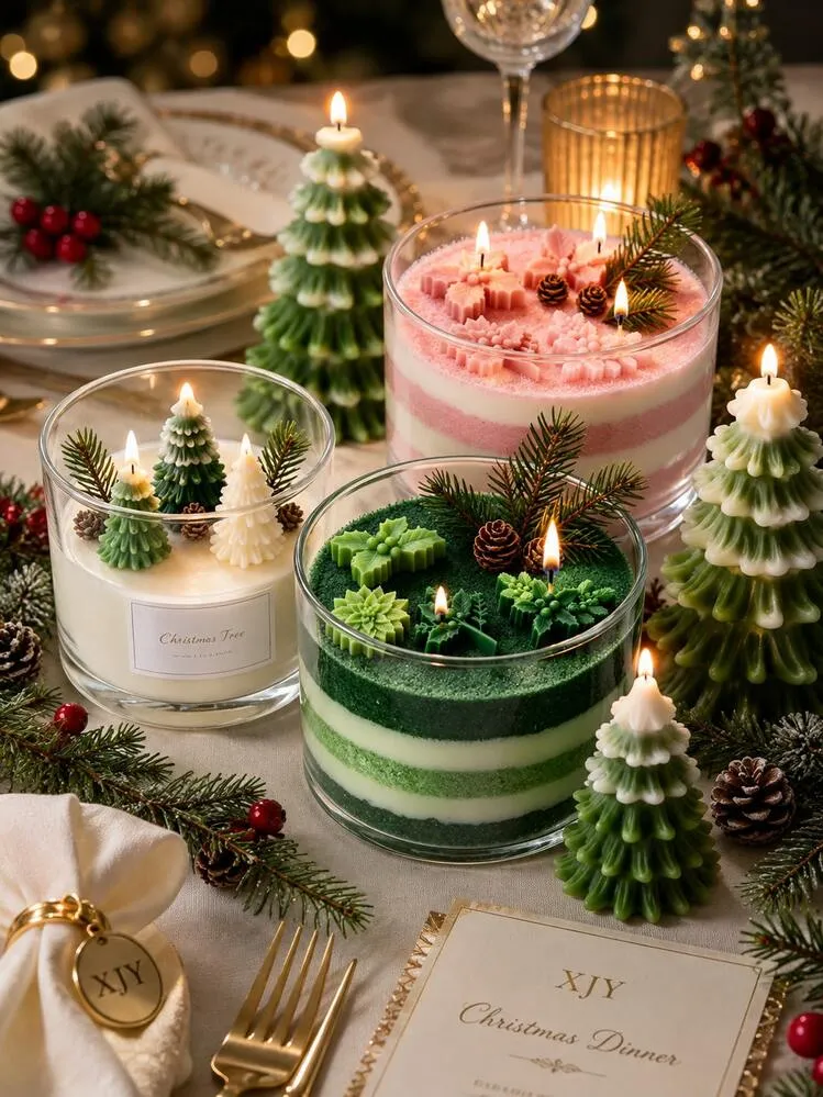 Mini Snow-Covered Christmas Tree & Holly Leaf Silicone Mold, Realistic Snow-Topped Tree Design With