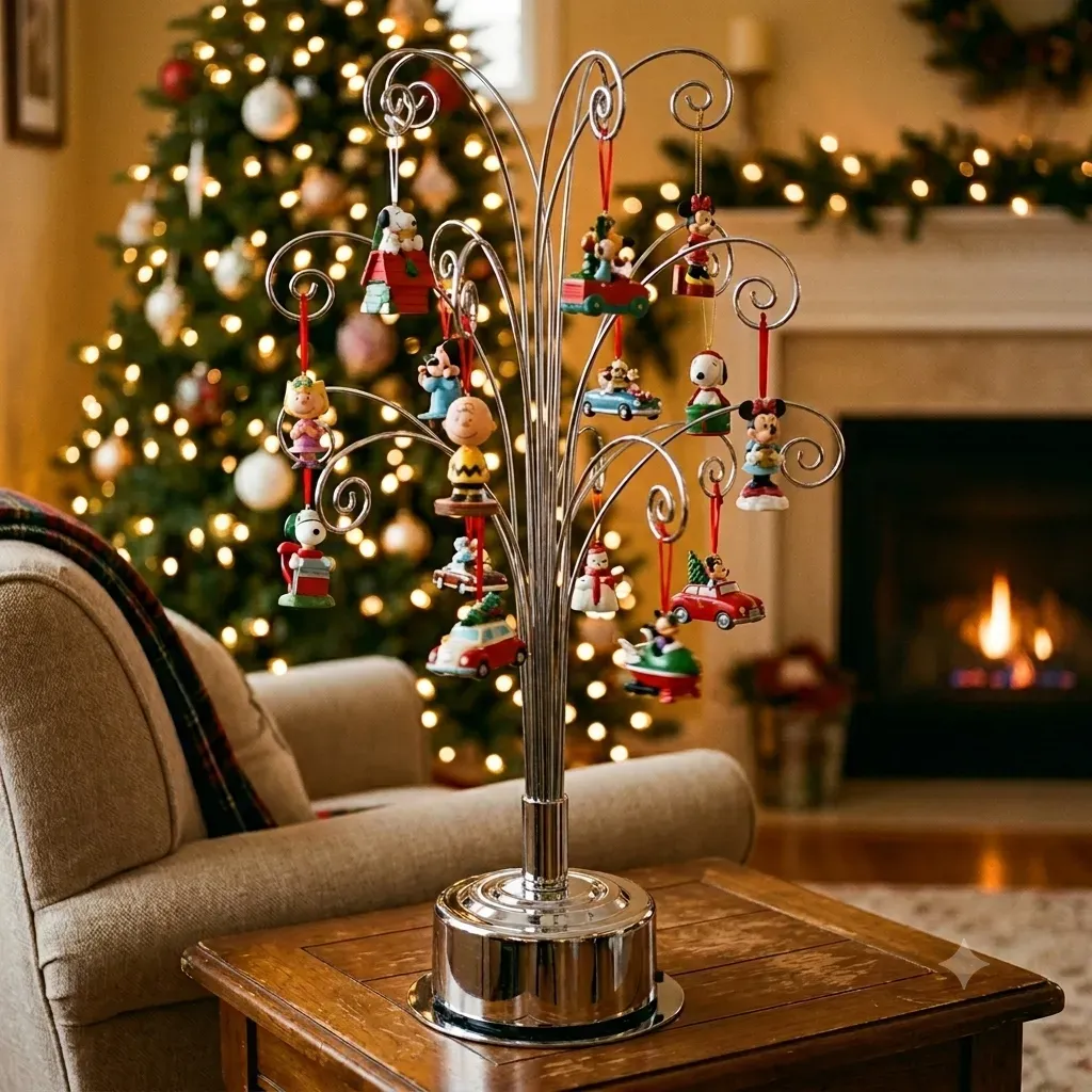 Mini Tree Hallmark Mini Christmas Ornaments HOHIYA Inch Mini Rotating Ornament Display Tree Chrome Silver Tabletop Christmas Ornament Stand With 15 Hooks