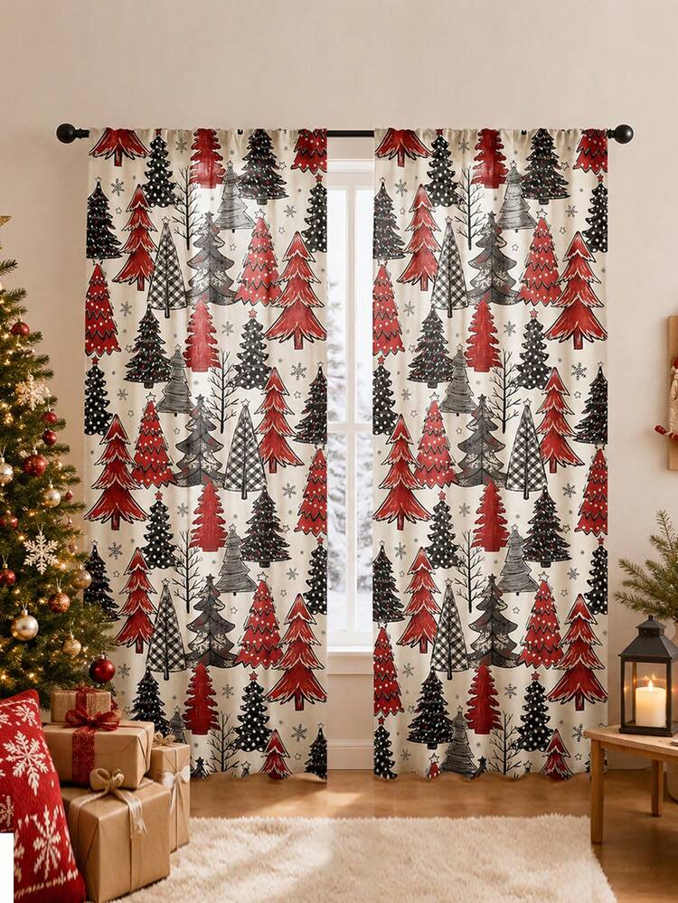 Multi-Style Christmas Curtain Collection Christmas Tree / Gingerbread Man /  Santa Claus Snowman Print Semi-Sheer Curtains Home Living Room Bedroom  Christmas Holiday Atmosphere Floor-Length Bay Windo