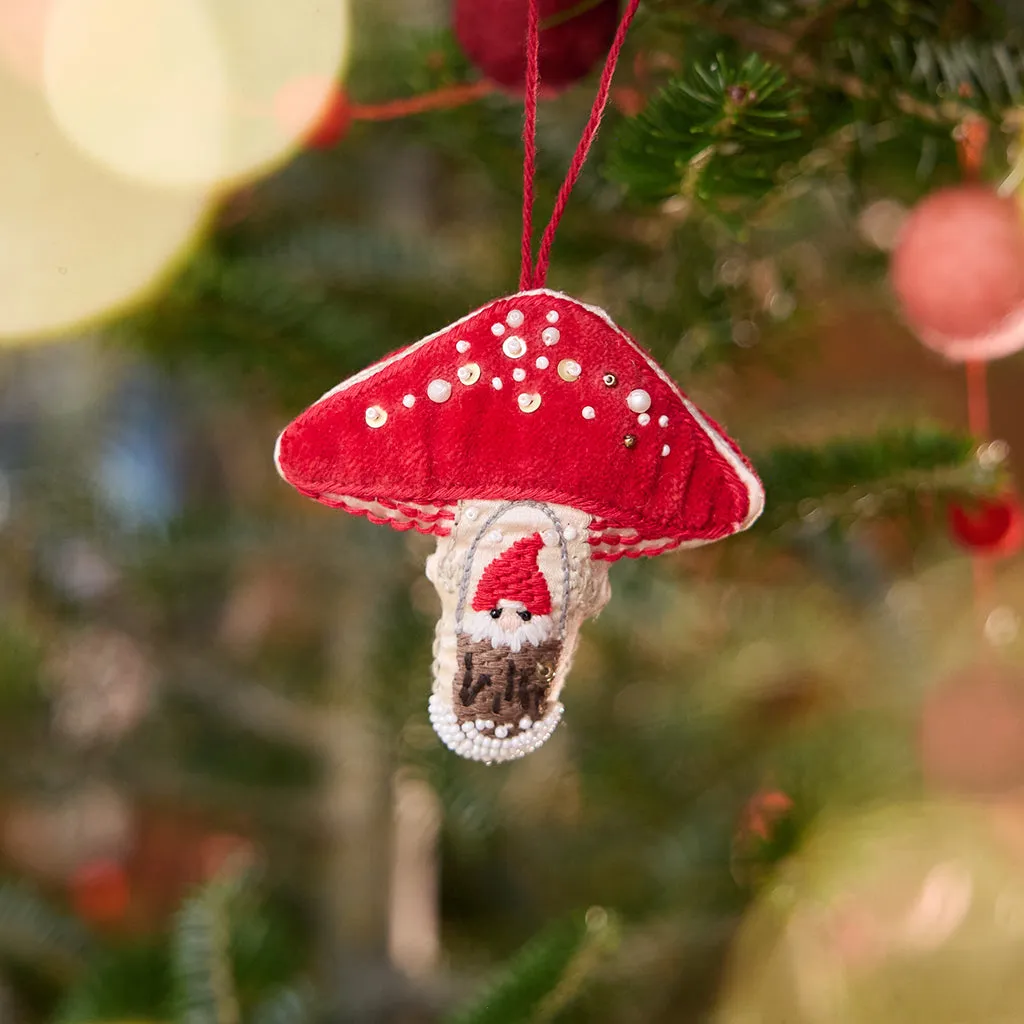 Mushroom Beaded Ornament | Hand-Embroidered Satin Woodland Christmas Décor  – Craftspring