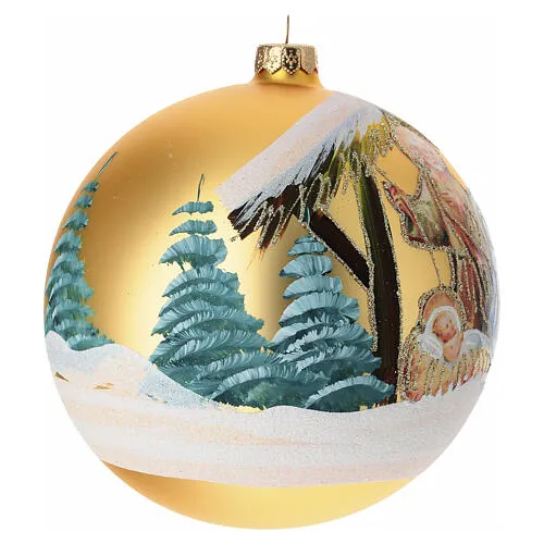Nativity Christmas ball ornament gold blown glass 150 mm | online sales on  HOLYART.com