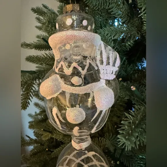 New Set Of 2 Rare Vintage Handblown Clear Glass Unique Christmas Tree Ornaments