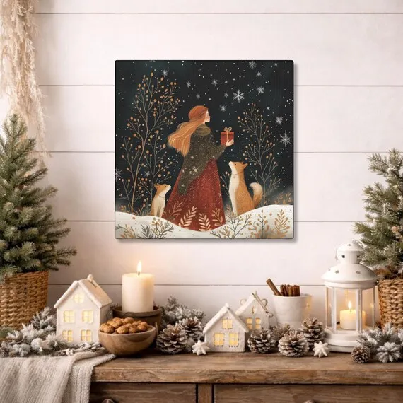 Nordic Scandinavian Folk Art Christmas Scandinavian Folk Art Christmas  Card, Girl Riding Polar Bear With Warm