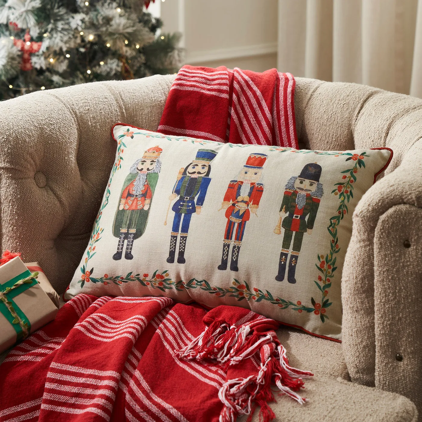 Nutcracker Soldier Designer Holiday Pillow, 18 NEW! Festive Christmas Pillow with Nutcracker Design