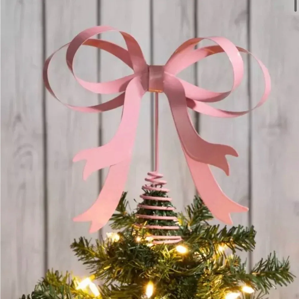 NWT Pink Metal Christmas Tree Topper Bow
