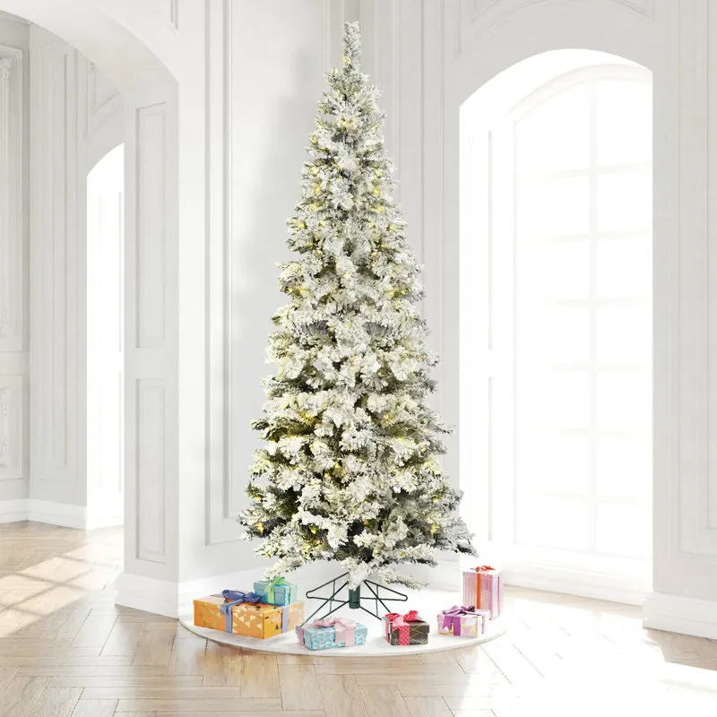 Pacific Flocked Pencil Pine Artificial Christmas Tree with Lights and Stand  Included