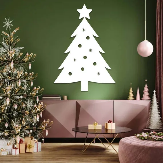 Paper Christmas Tree On Wall Metal Christmas Tree Wall Art: Modern Holiday  Decor