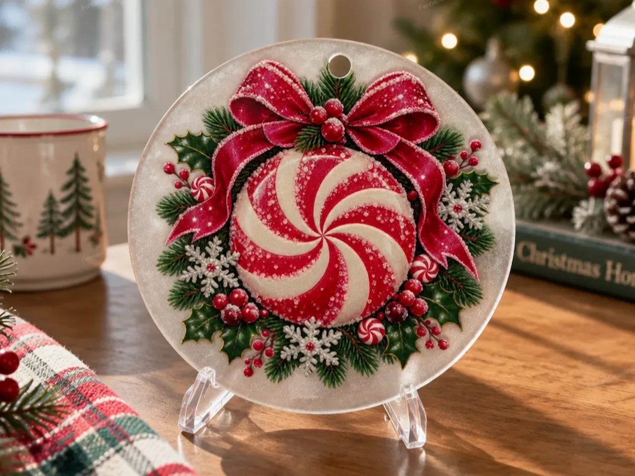 Peppermint Candy Christmas Ornament with Holly and Bow - Free Files - Atomm