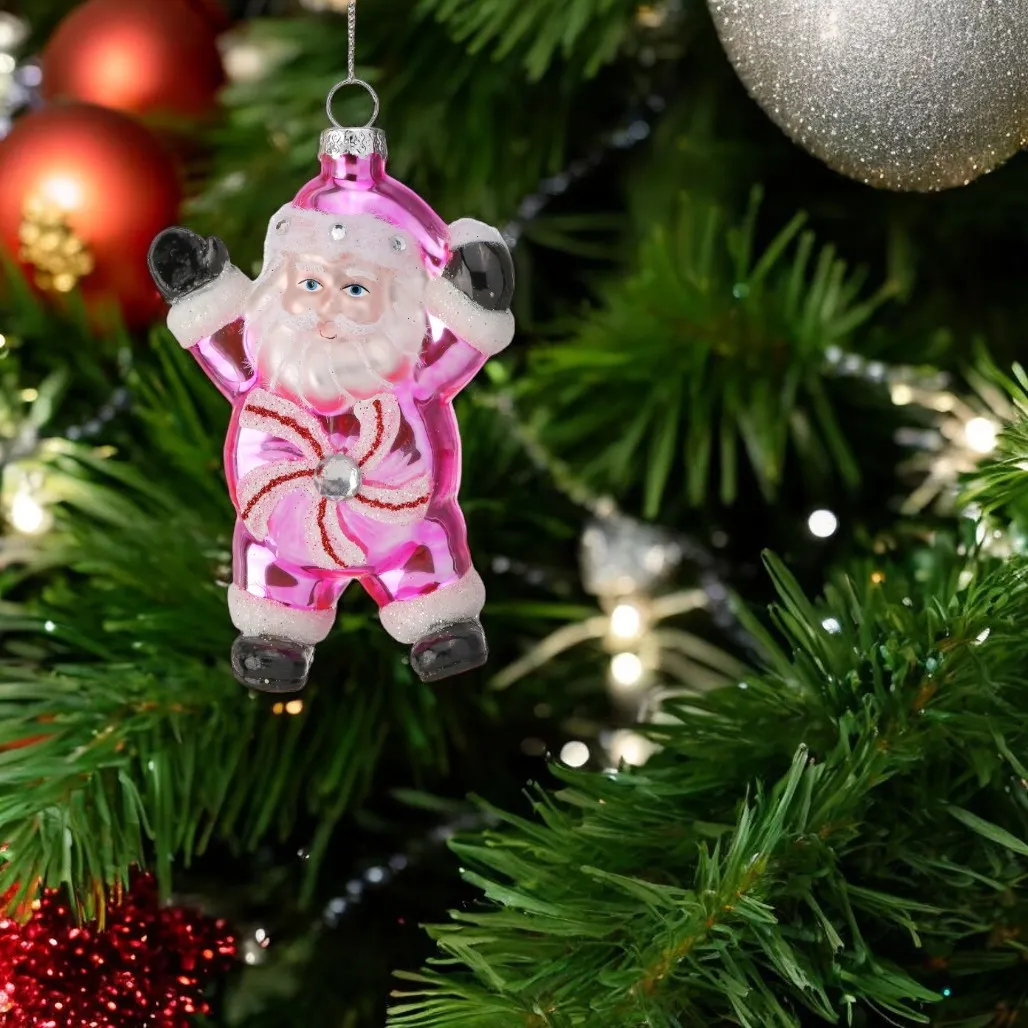 Peppermint Candy Santa Glass Ornament