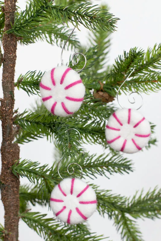 Peppermint Christmas Tree Ornaments- Pink- Handmade by Matthew and Mae Set of 5