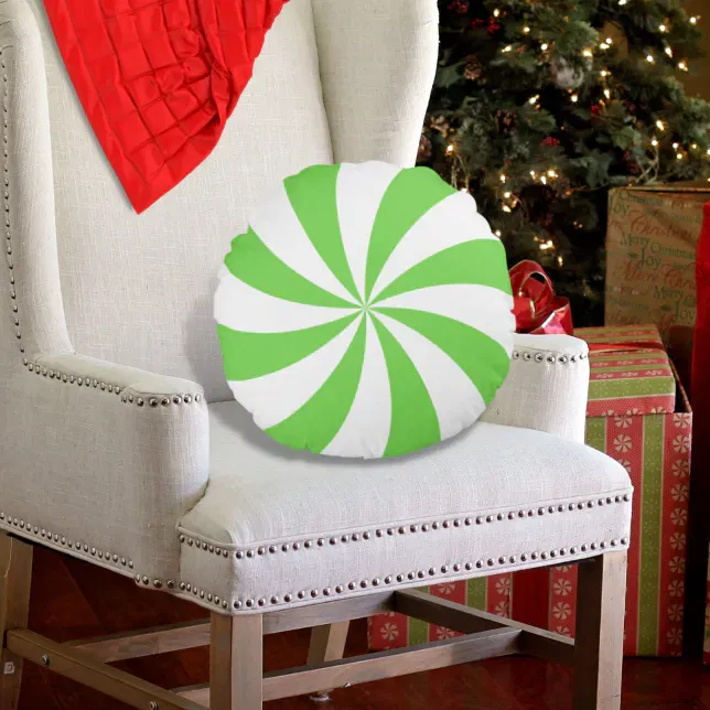 Peppermint Swirl Green White Round Pillow | Zazzle