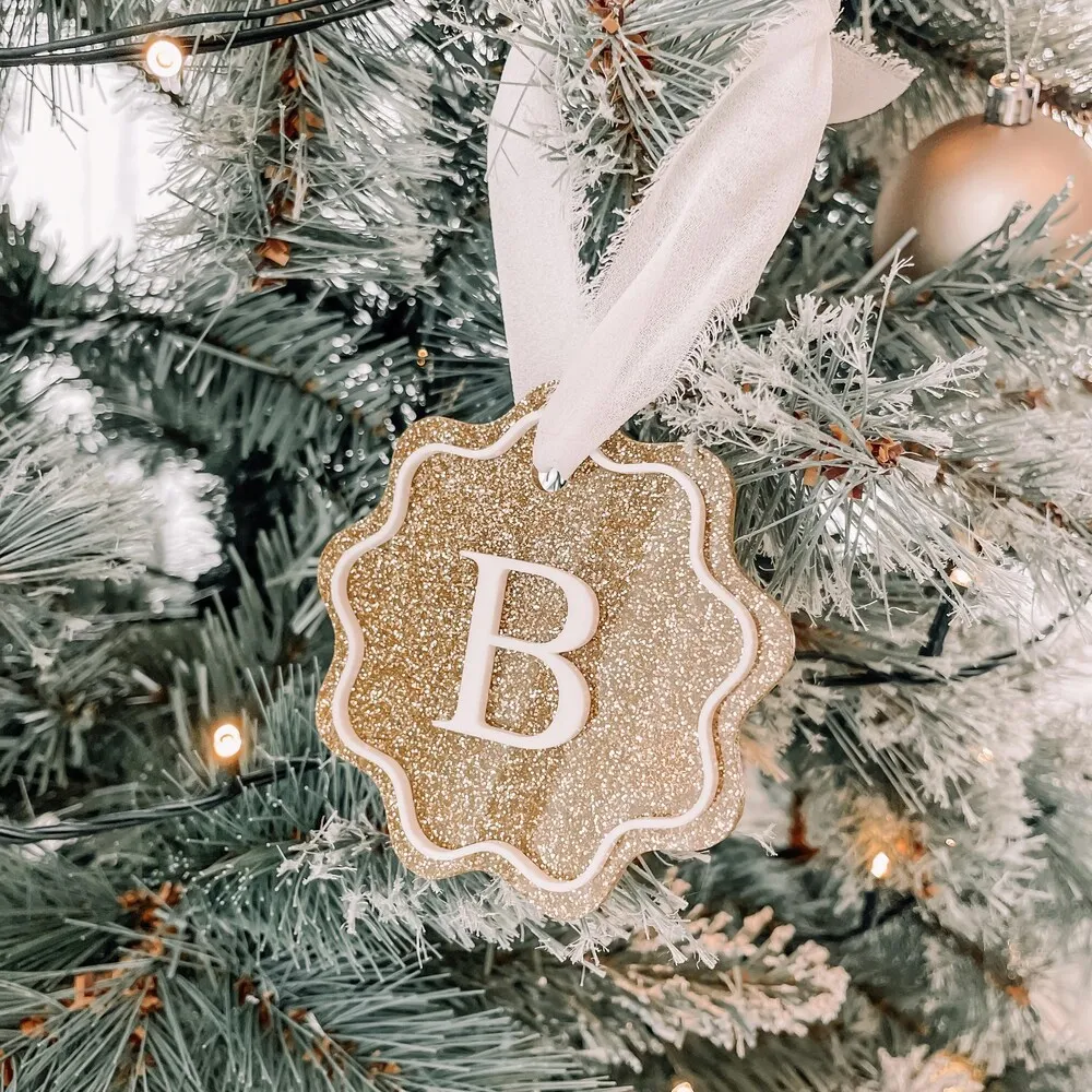 Personalised Wavy Gold Glitter Acrylic Christmas Ornament With White  Initial – Aussie Made Christmas