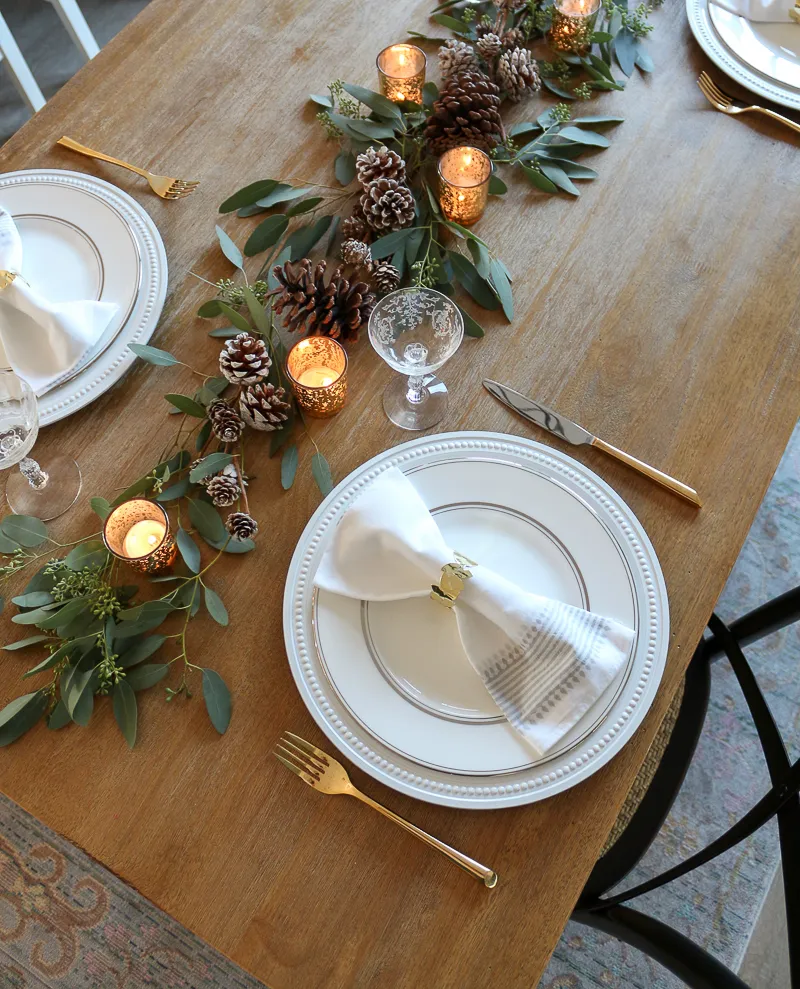 Pine Cone + Eucalyptus Garland Holiday Tablescape - 1111 Light Lane