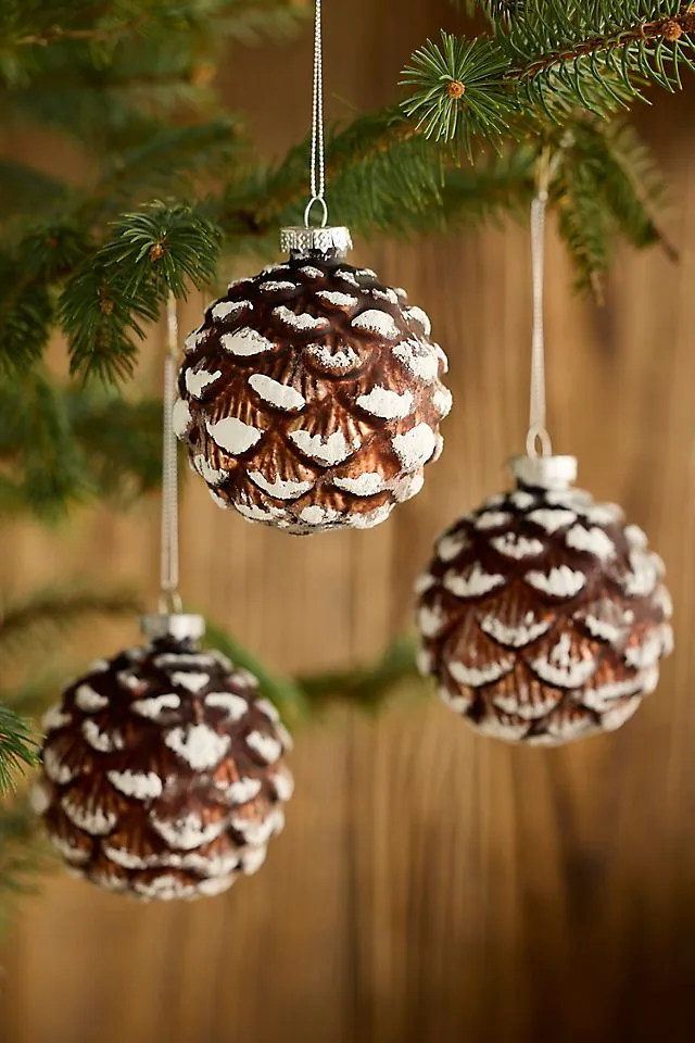 Pinecone Glass Globe Ornaments, Set of 3 | Terrain