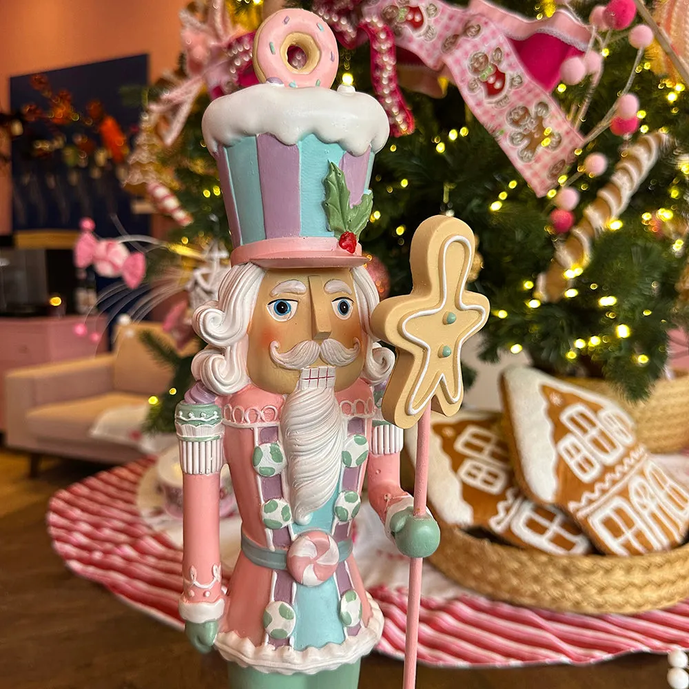 Pink Gingerbread Nutcracker Viv! Christmas Tabletop Figure Candy Nutcracker With Gingerbread Staff Pastel Pink 51cm