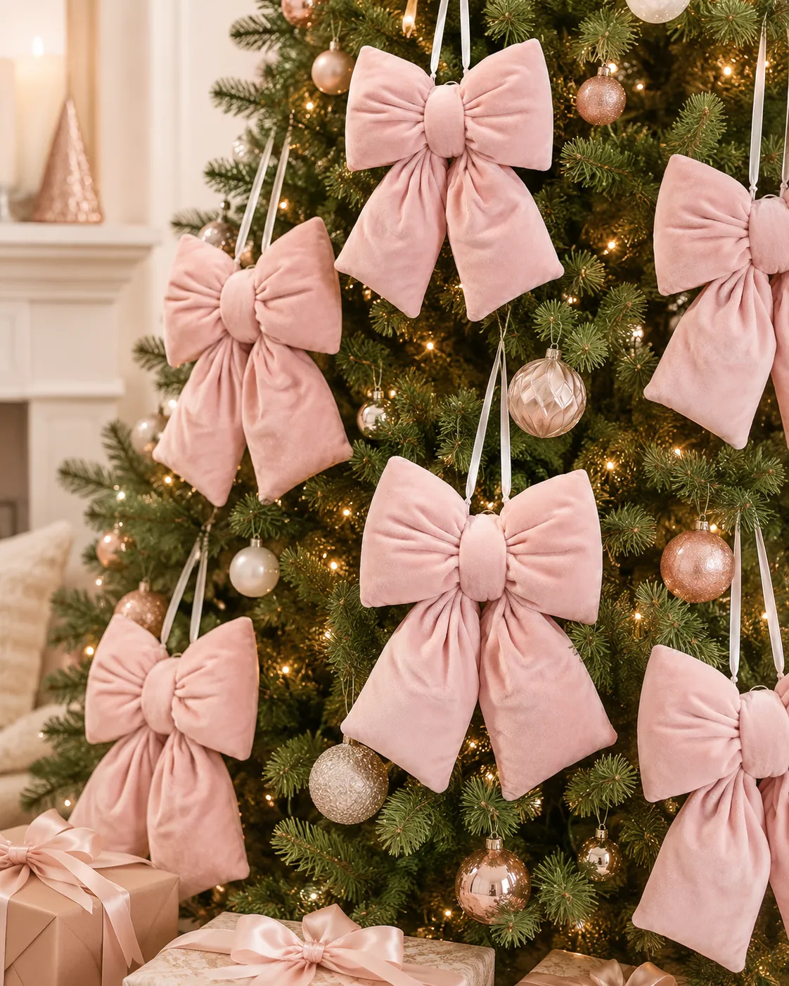 Pink Velvet Bow Christmas Decoration | Tree & Wreath Bow | Mistletoe Home