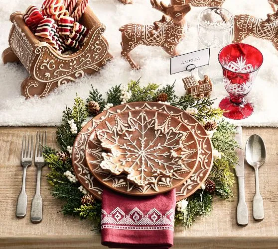 Plaid Gingerbread Table Setting - Timeless Holiday Charm | Pottery Barn