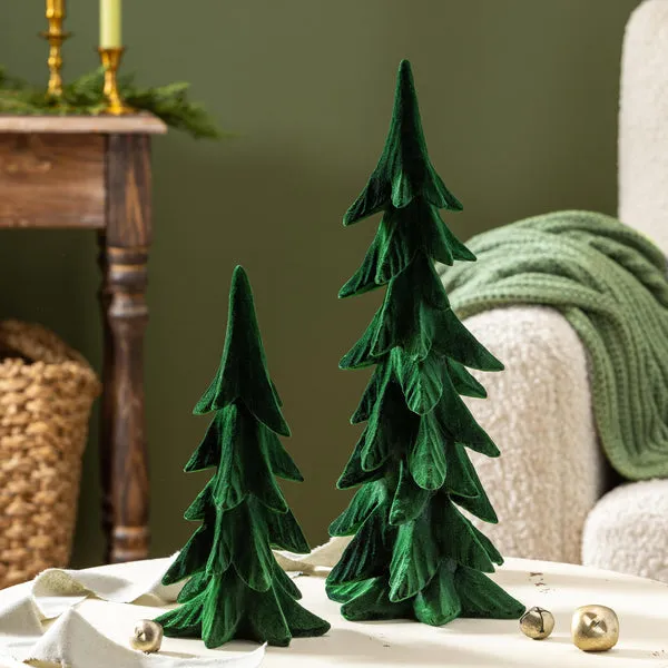 Plow & Hearth Shades Of Emerald Table Décor Tree Flocked Resin Set 2026 Flash Sales