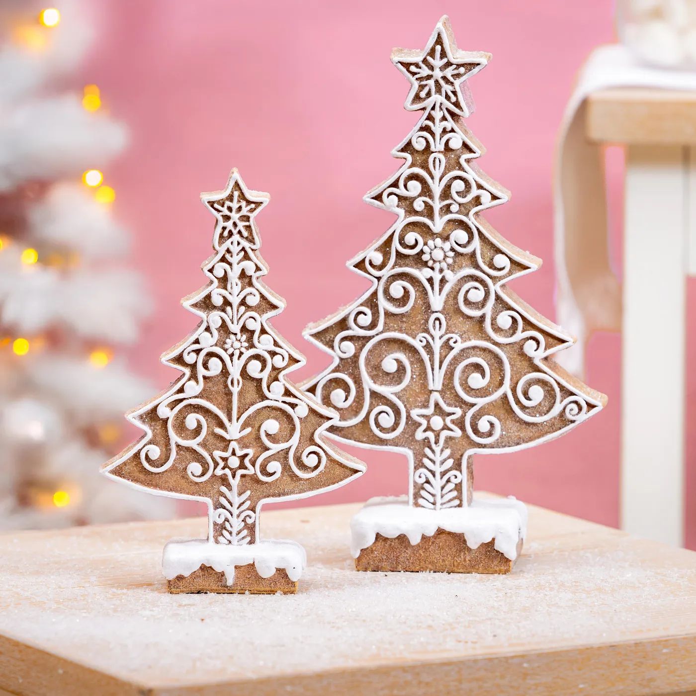 Plow & Hearth Sugar & Stripes Bright Table Décor Resin Gingerbread Tree Set Of 2 2026 Flash Sales
