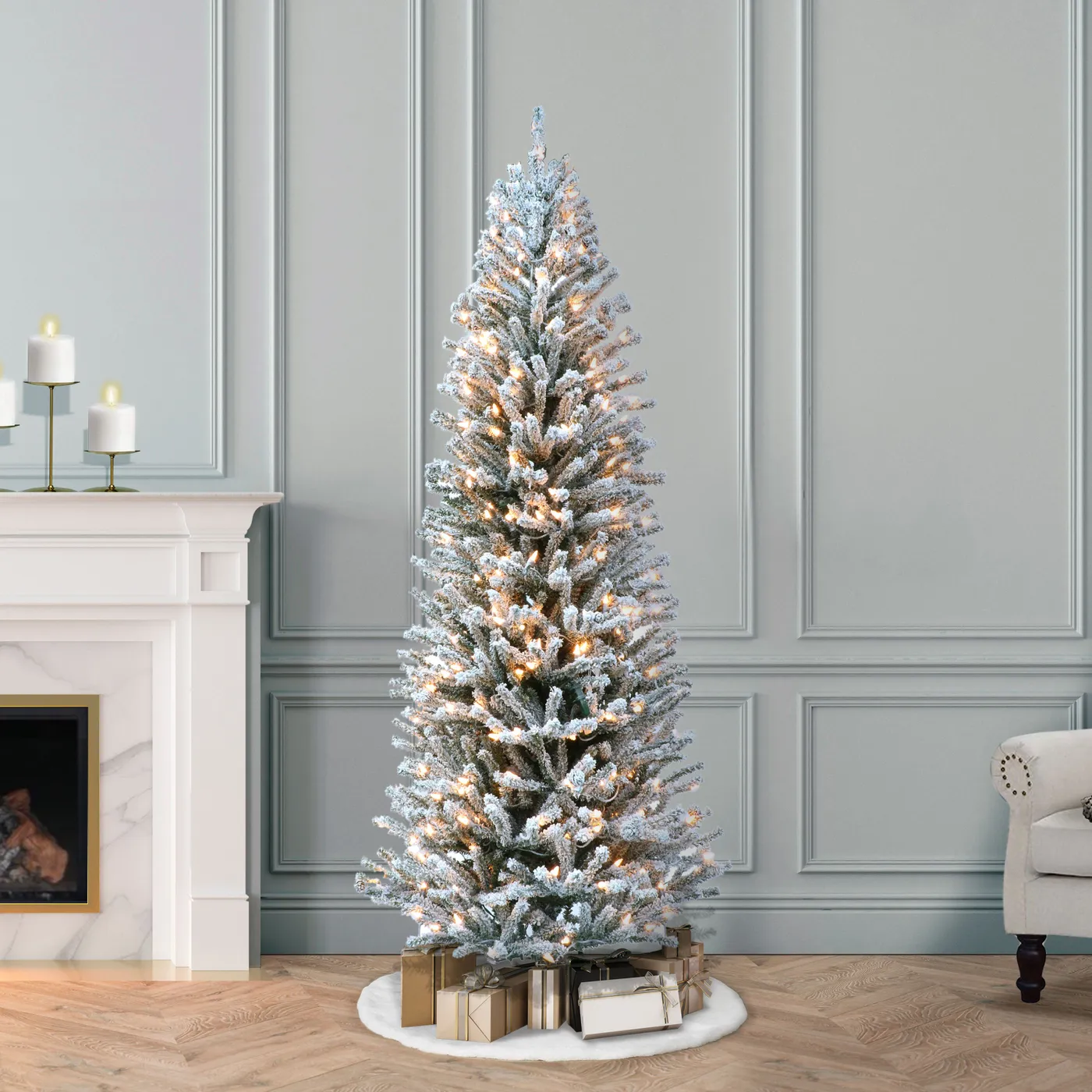Pre-Lit 6 ft. Flocked Fir Artificial Christmas Tree with Pines Cones and 300 Lights, Green