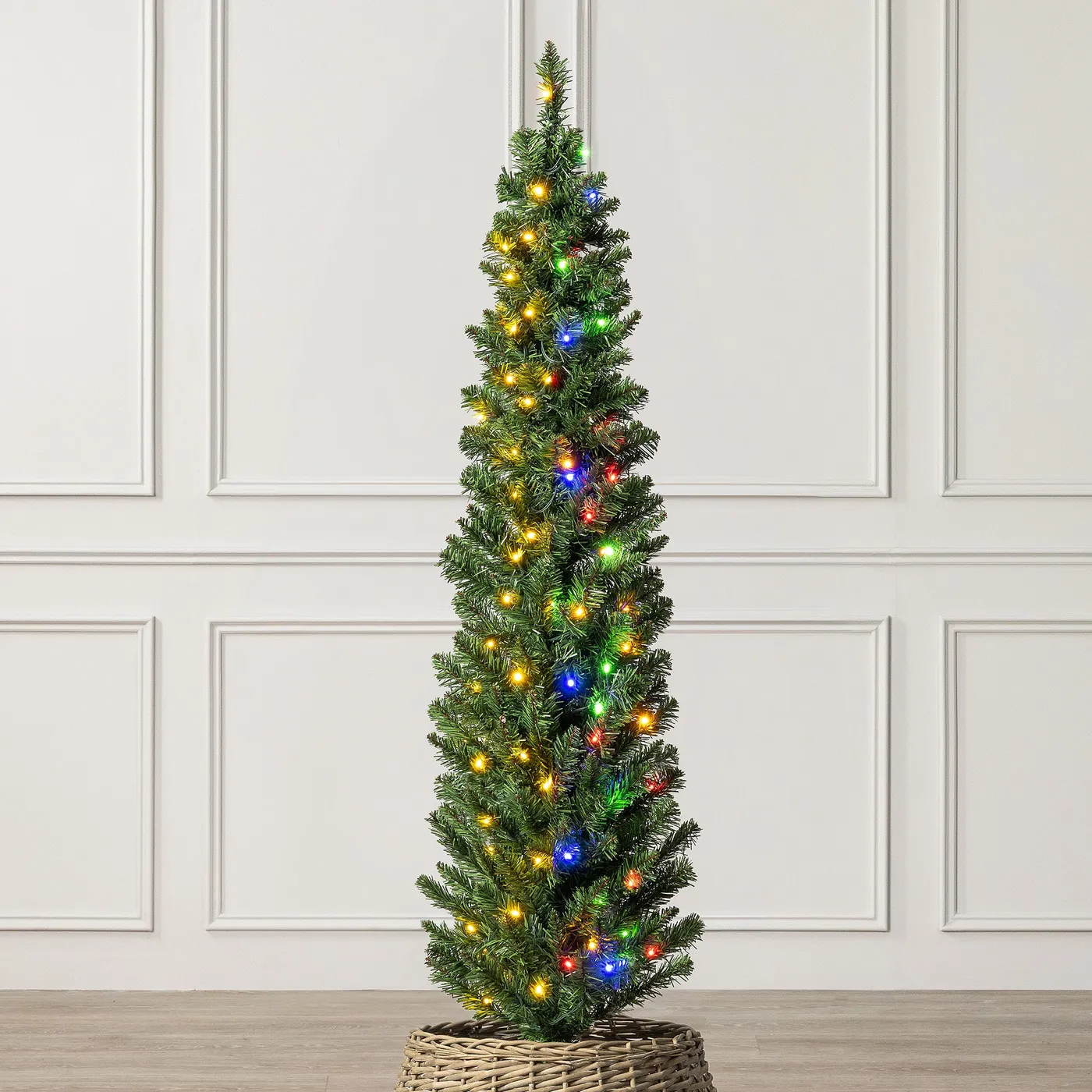 Pre-Lit Artificial Pencil Christmas Tree | 5ft–7ft | Christow