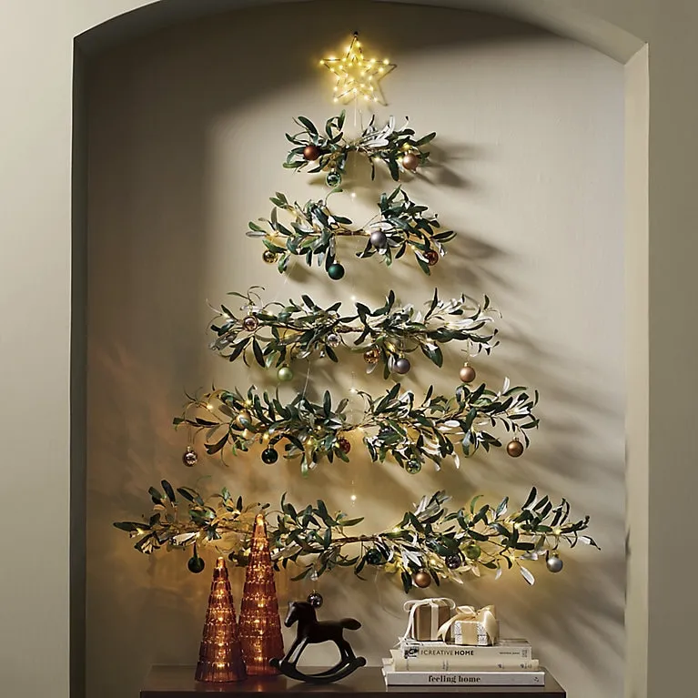 Pre-lit Wall Hanging Olive Leaf Tree | Grandin Road