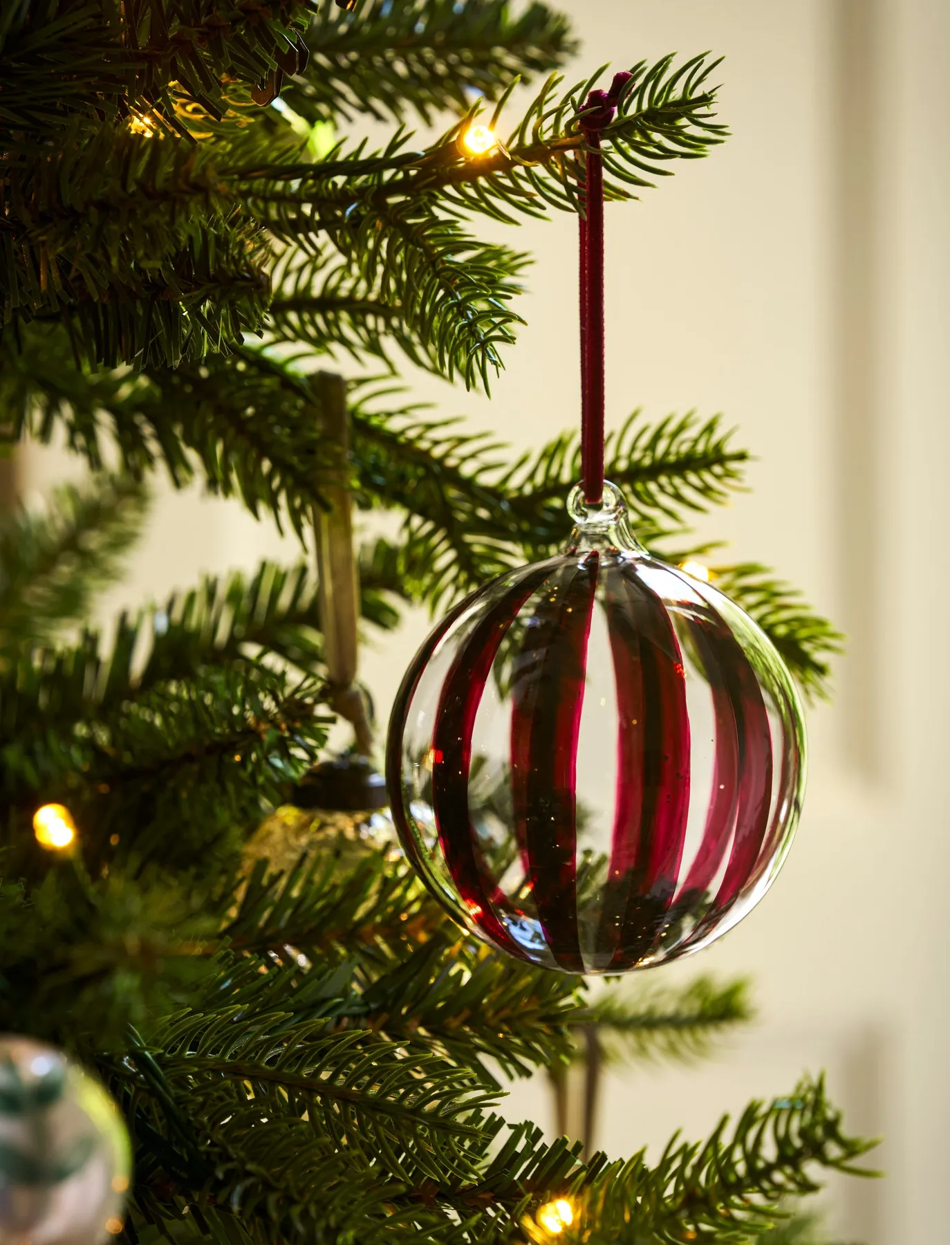 Purton Striped Christmas Bauble - Berry