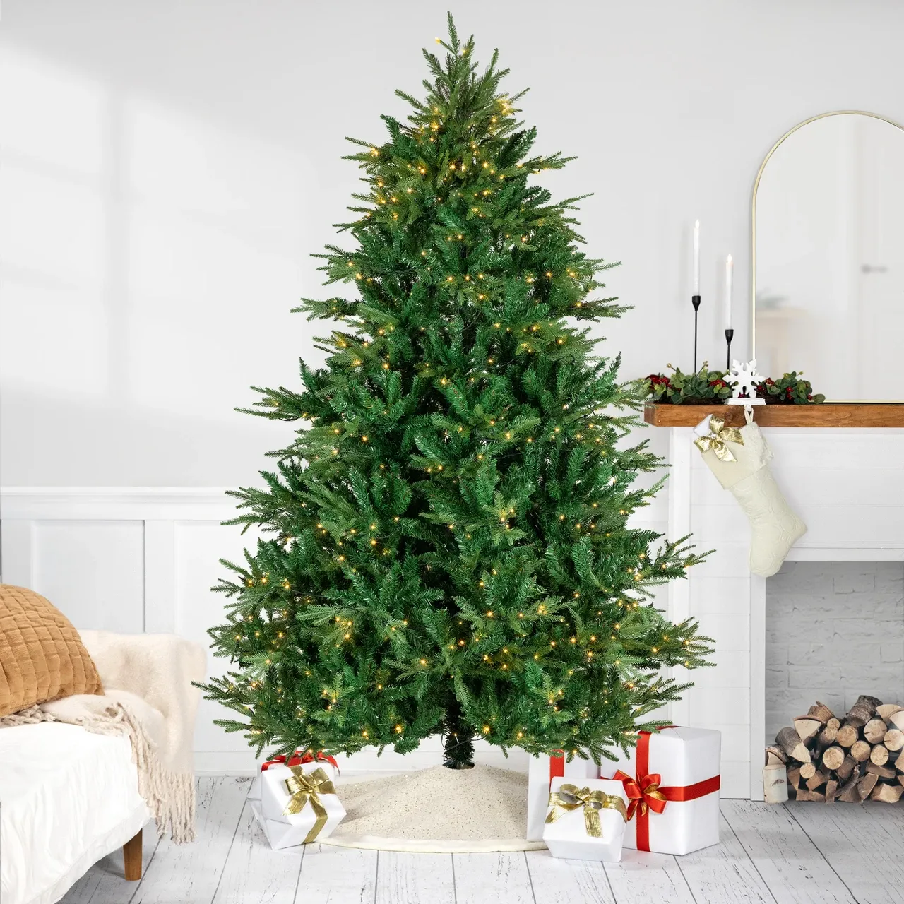Real Touch™? Pre-Lit Full Juniper Pine Artificial Christmas Tree - 7.5' - Warm White LED | Christmas