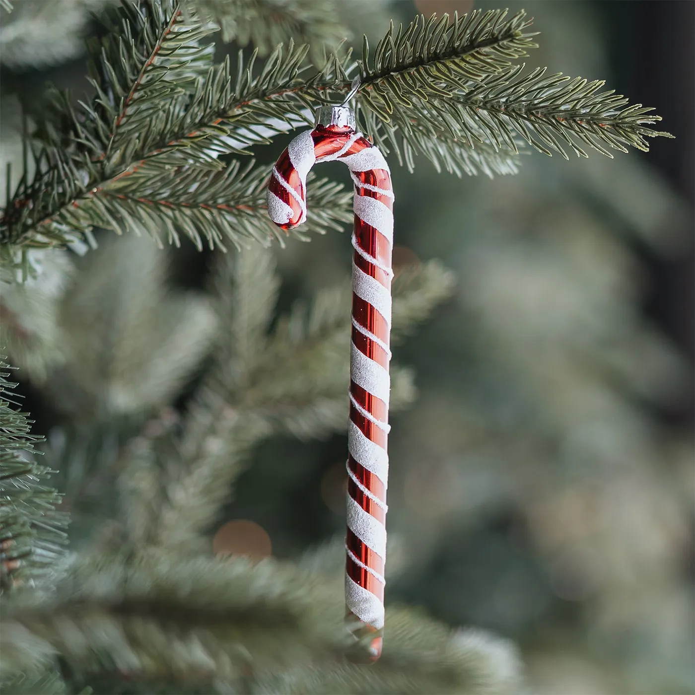 Red glass candy cane hanging ornament 17 cm