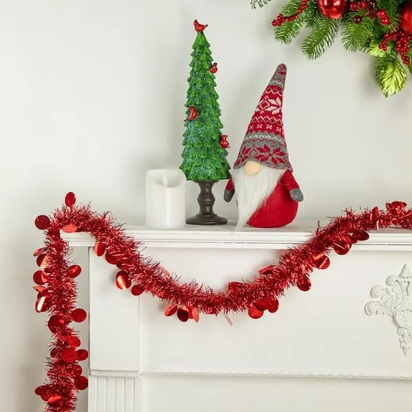 Red Long Christmas Garland Staircase Christmas Garland, Red Velvet Ribbon, Cordless With LED Lights