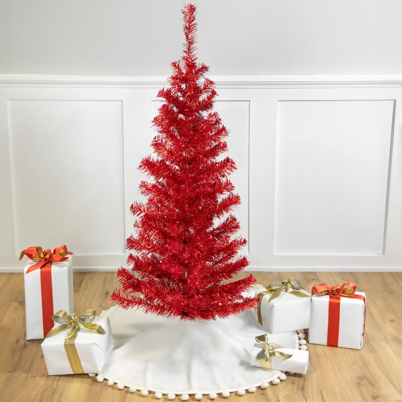 Red Tinsel Christmas Tree Topper MCM Red Tinsel Christmas Tree Topper Star Santa Claus Sparkle For