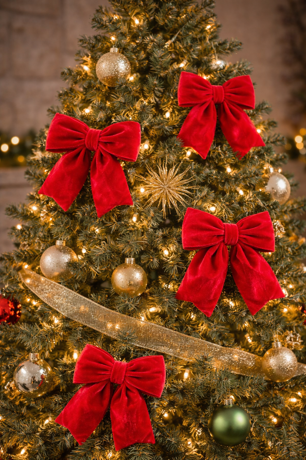 Red Velvet Bow – Elegant Christmas Tree Decoration – Mistletoe Home