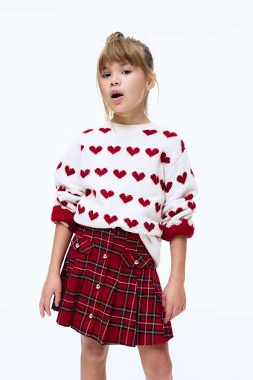 Red/plaid Pleated Flannel Skirt for kids | H&M US